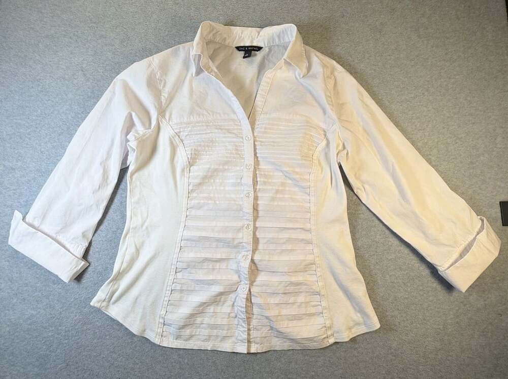 Zac & Rachel Women's White 3/4 Cuff Sleeve Button Down Shirt Size XL